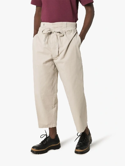 Shop Jw Anderson Drawstring Double Flap Trousers In Neutrals