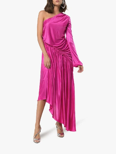 Shop Halpern One Shoulder Asymmetric Hem Dress In Pink