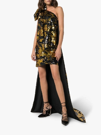 Shop Halpern One Shoulder Sequin Dress With Train In Gold