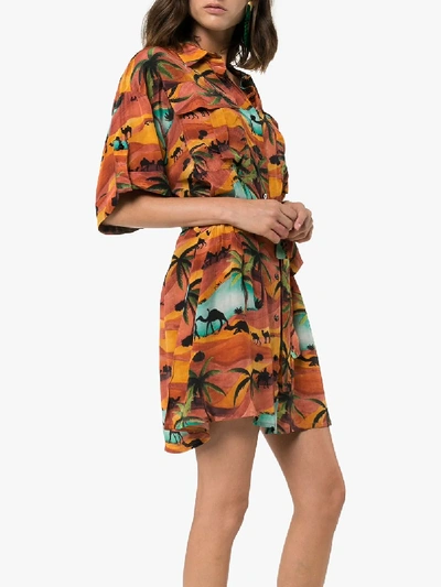 Shop Chufy Collared Tie Waist Safari Dress In Multicoloured