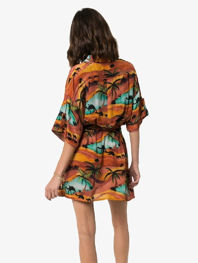 Shop Chufy Collared Tie Waist Safari Dress In Multicoloured