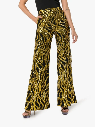 Shop Halpern Sequin Flared Trousers In Gold