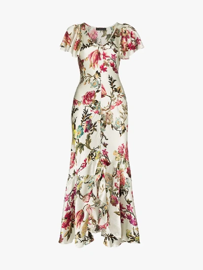 Shop Etro Floral Print Ruffled Slit Dress In 990 Multicoloured