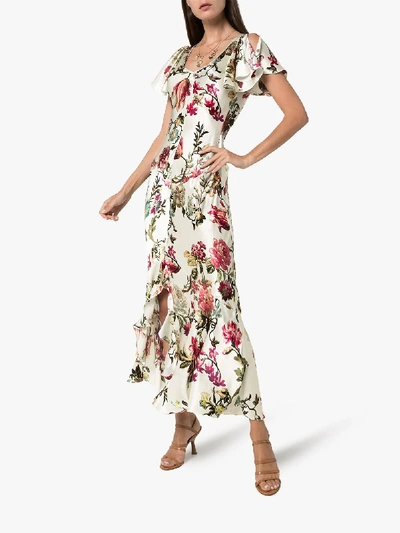 Shop Etro Floral Print Ruffled Slit Dress In 990 Multicoloured