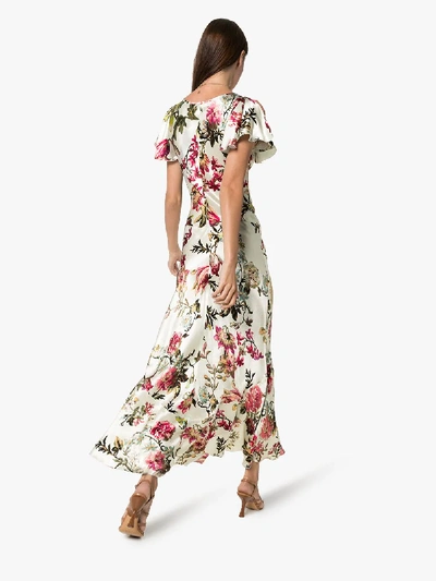 Shop Etro Floral Print Ruffled Slit Dress In 990 Multicoloured