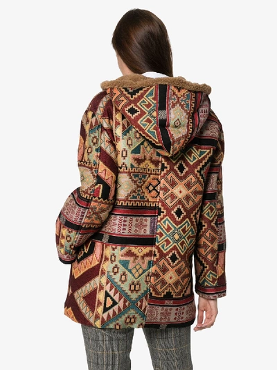 Shop Etro Aztec Pattern Shearling Jacket In Brown