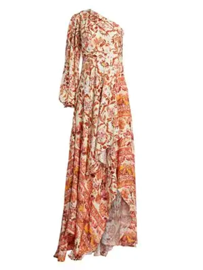 Shop Amur Piper Floral One-shoulder Silk Dress In Bright