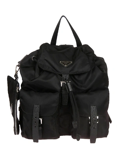 Shop Prada Logo Buckled Backpack In Black