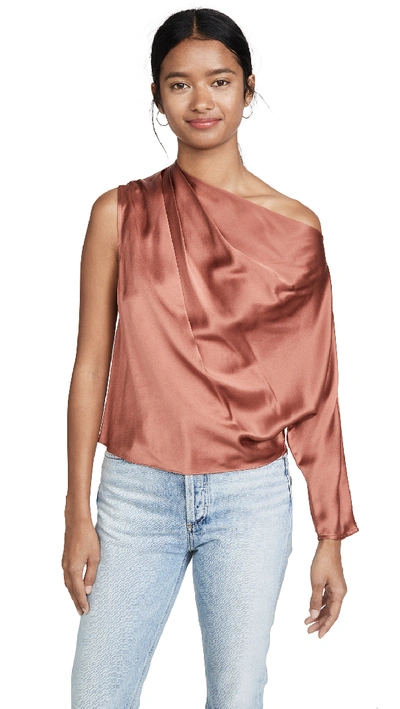 Shop Michelle Mason One Sleeve Draped Top In Dune