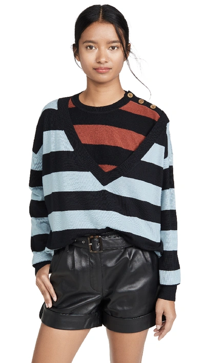 Shop Sonia Rykiel Striped V Neck Sweater In Black/blue Jasper