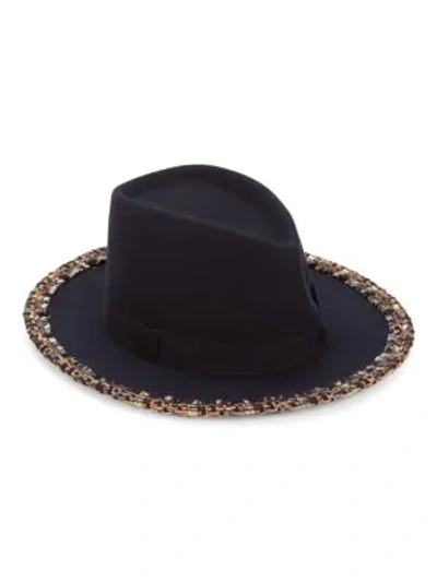 Shop Eugenia Kim Blaine Tweed-trimmed Wool Fedora In Navy