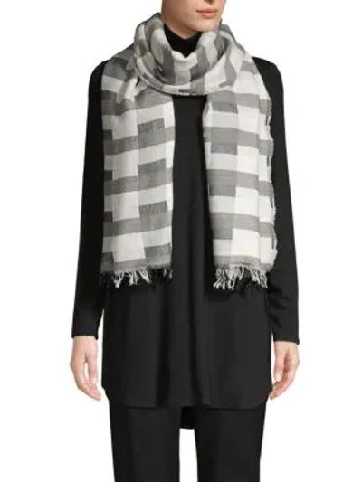 Shop Eileen Fisher Wool Organic Cotton Check Scarf In Black