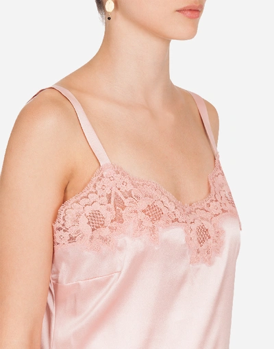 Shop Dolce & Gabbana Satin Lingerie Top With Lace In Pink
