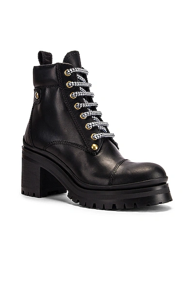 Shop Miu Miu Lace Up Leather Ankle Boots In Black
