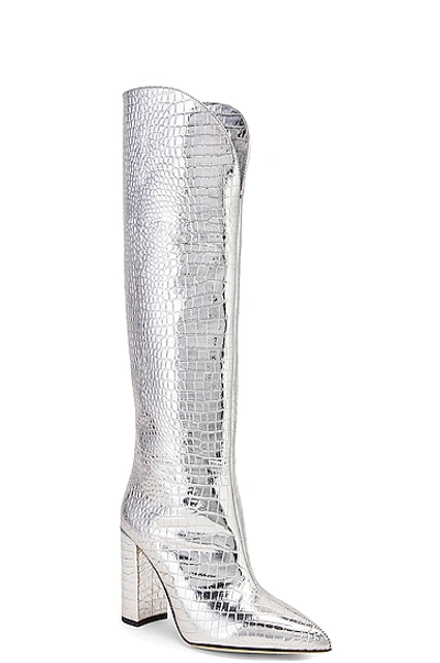 Shop Paris Texas Metallic Croco High Boot In Silver