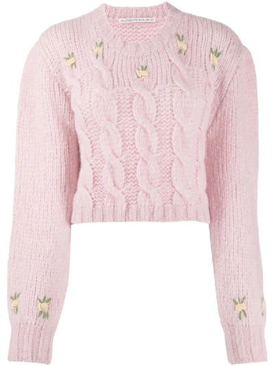 Shop Alessandra Rich Pullover Mit Blumenstickerei - Rosa In Pink