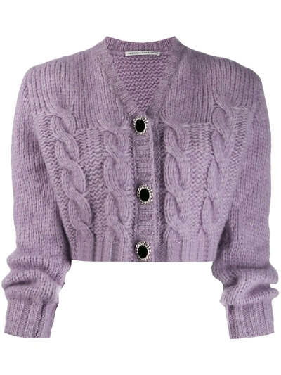 Shop Alessandra Rich Cropped Knit Cardigan In Purple