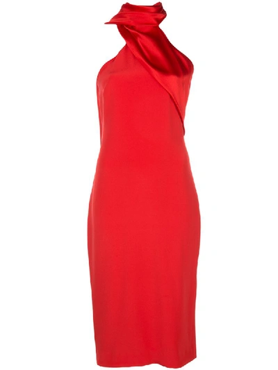 Shop Cushnie Halter Neck Midi Dress In Red