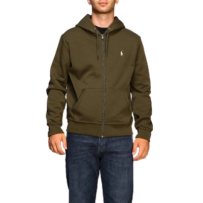 Shop Polo Ralph Lauren Basic Sweatshirt With Hood And Zip In Military