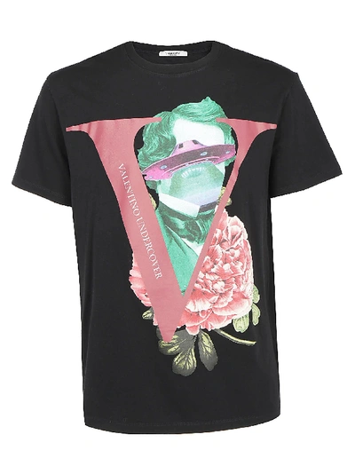Shop Valentino T-shirt In Nero/face Rose