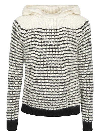 Shop Saint Laurent Hooded Sweater In Naturel/noir