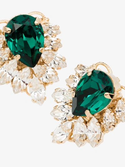 Shop Anton Heunis Gold Tone Crystal Cluster Earrings In Green