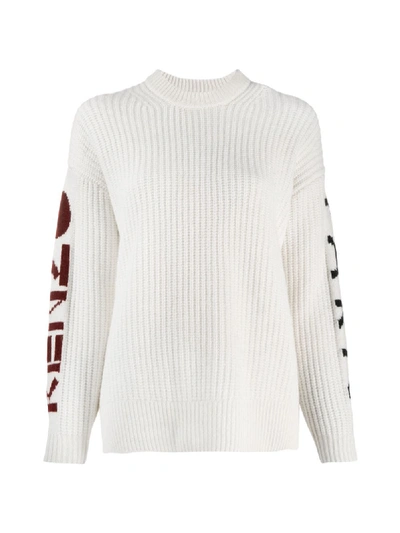 Shop Kenzo Chunky Knit Logo Sweater In White
