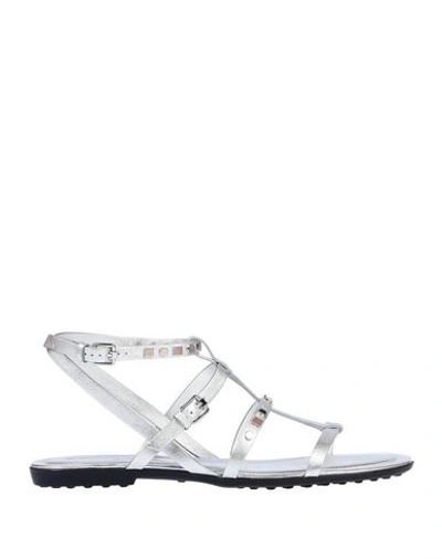 Shop Tod's Woman Sandals Silver Size 5 Soft Leather