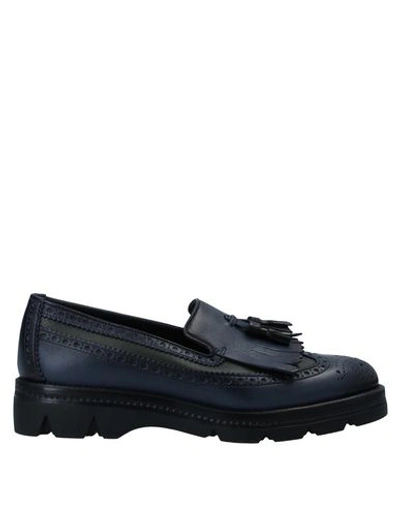 Shop Santoni Loafers In Dark Blue