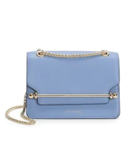 Shop Strathberry Mini East/west Leather Shoulder Bag In Alice Blue