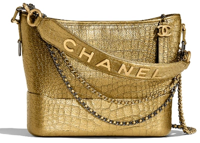 Pre-owned Chanel Gabrielle Hobo Bag Metallic Crocodile Emobssed