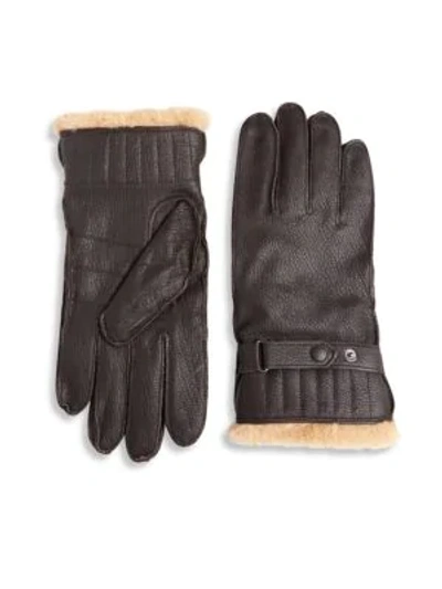 Shop Barbour Textured Leather Gloves In Brown
