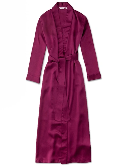 Shop Derek Rose Women's Full Length Dressing Gown Bailey Pure Silk Satin Berry