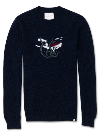 Shop Derek Rose Men's Cashmere Sweater Floyd Pure Cashmere Midnight