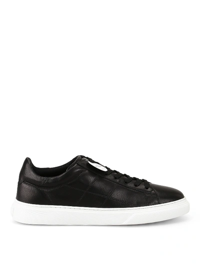 Shop Hogan H365 Black Leather Low Top Sneakers