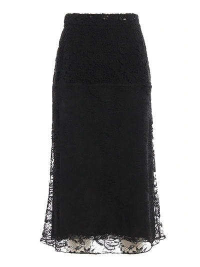 Shop Prada Chantilly Peoni Midi Skirt In Black