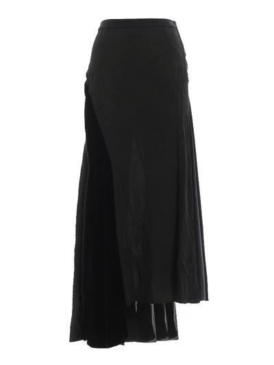 Shop Loewe Velvet Detailed Asymmetric Long Skirt In Black