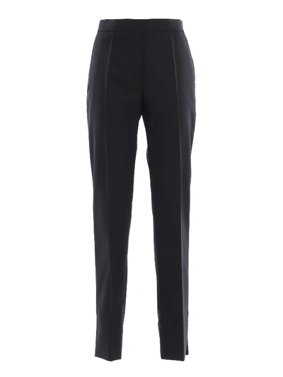 Shop Burberry Silk Band Wool Trousers In Black