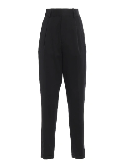 Shop Saint Laurent Wool Twill High Rise Tapered Trousers In Black