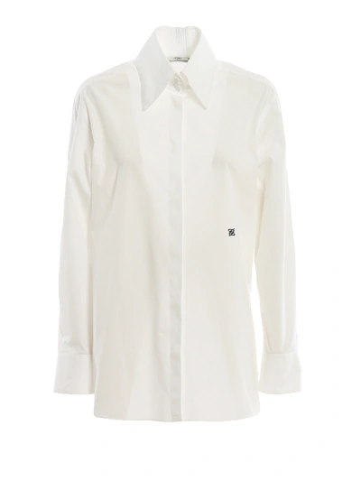 Shop Fendi Monogram Embroidered Poplin Shirt In White
