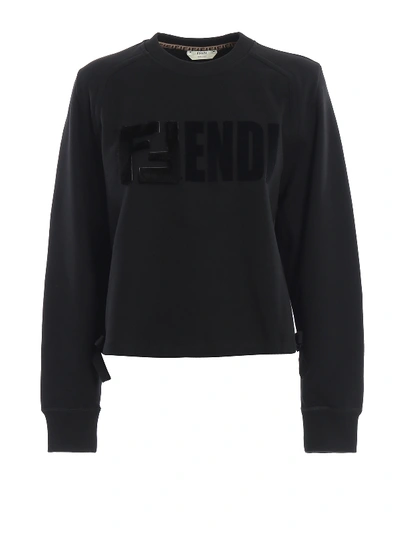 Shop Fendi Ff Fur Embellished Boxy Sweatshirt In Black