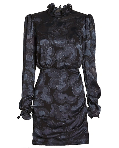Shop Saloni Rina Jacquard Crepe High Neck Dress In Black