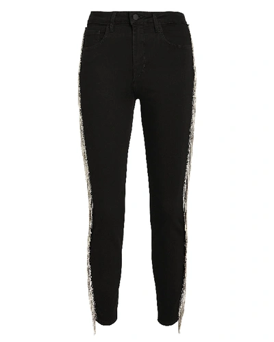 Shop L Agence L'agence Margot Chain Fringe Skinny Jeans In Black Wash Denim