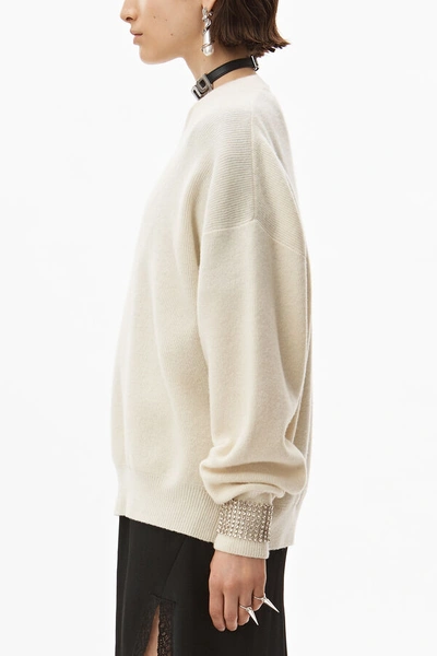 Shop Alexander Wang Crystal Cuff Pullover In Ivory