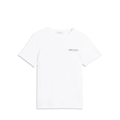 Shop Jimmy Choo T White Cotton T-shirt With Black Embossed Logo Print In S101 White/black