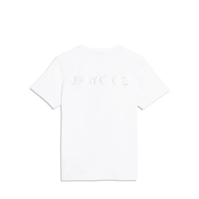 Shop Jimmy Choo T White Cotton T-shirt With Silver Embossed Logo Print In S10d White/silver