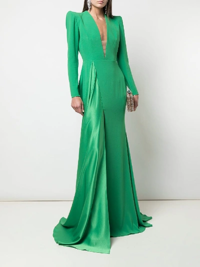 Shop Alex Perry Lindy-long Sleeve Satin Crepe Gown D530 In Green