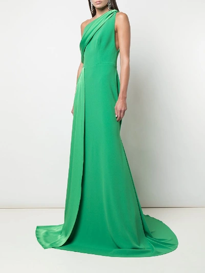 Shop Alex Perry Hollis-one Shoulder Satin Crepe Gown In Green