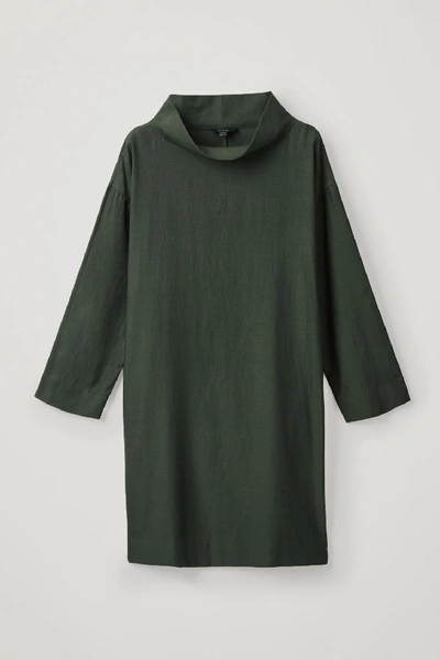Shop Cos Long-sleeved Folded Collar Dress In Green