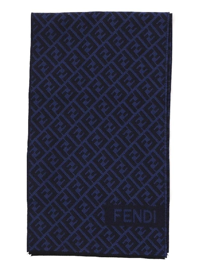 Shop Fendi Ff Motif Scarf In Blue